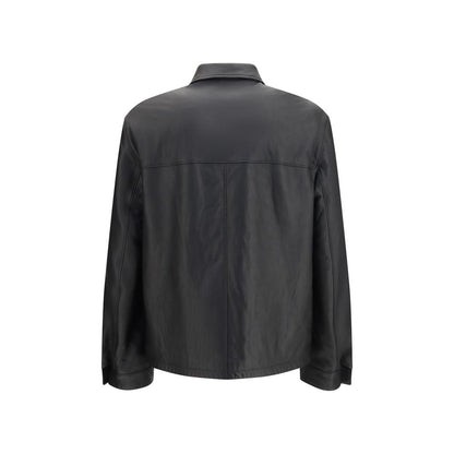 Prada Black Nappa Leather Jacket with Shirt-Style Collar