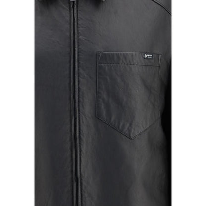 Prada Black Nappa Leather Jacket with Shirt-Style Collar