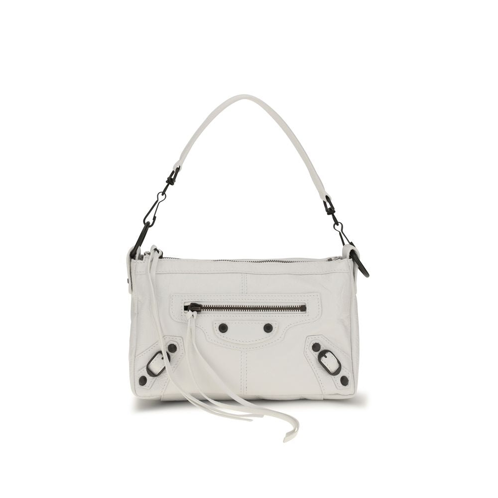 Balenciaga White Lamb Leather Le City Moto Mini Handbag