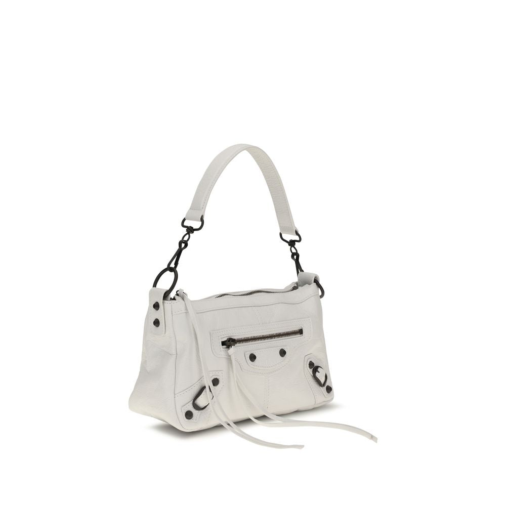 Balenciaga White Lamb Leather Le City Moto Mini Handbag