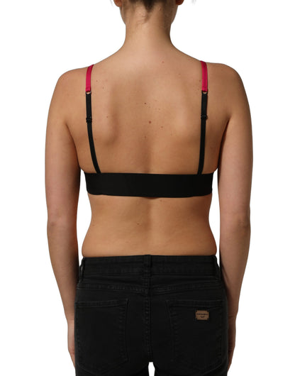 Dolce & Gabbana Pink Crystal Embellished Triangle Bralette Logo Crop Top