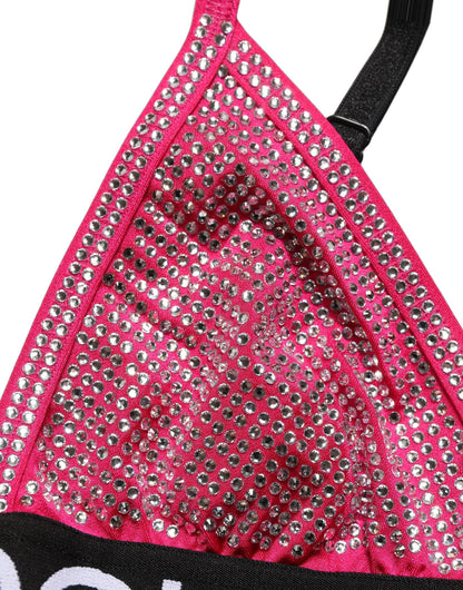 Dolce & Gabbana Pink Crystal Embellished Triangle Bralette Logo Crop Top
