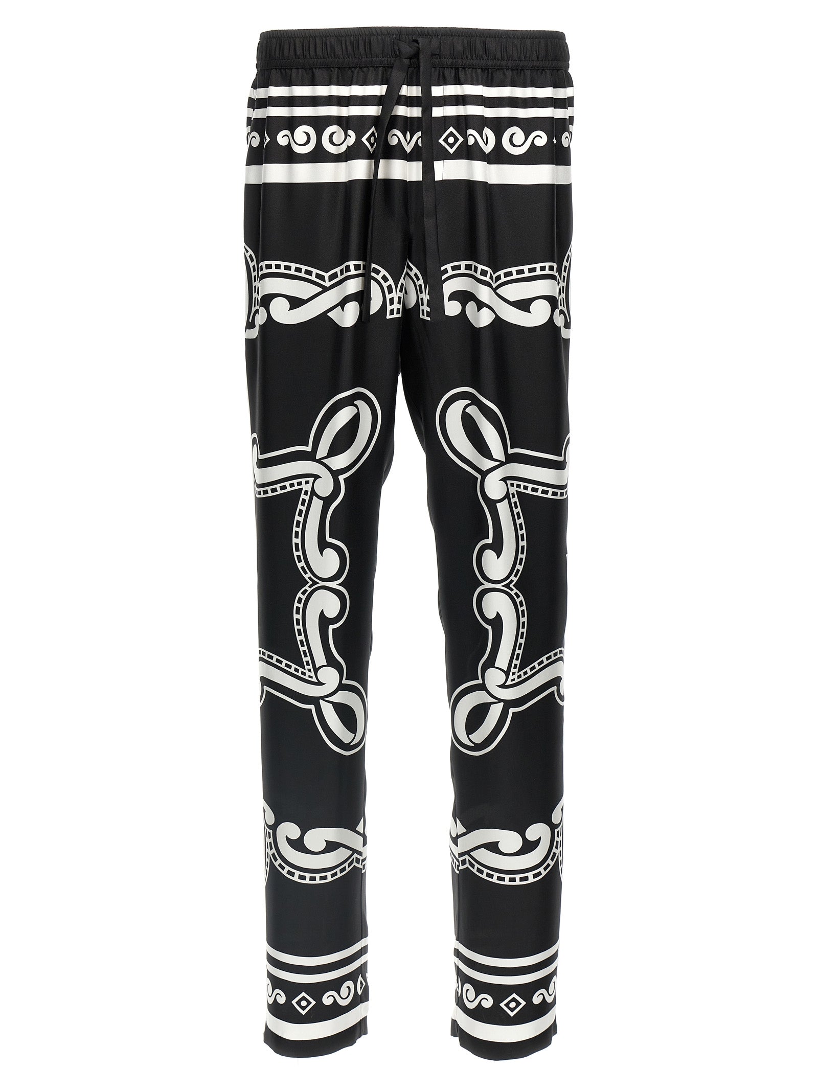 Dolce & Gabbana Black & White Bandana-Print Silk Pyjama Pants