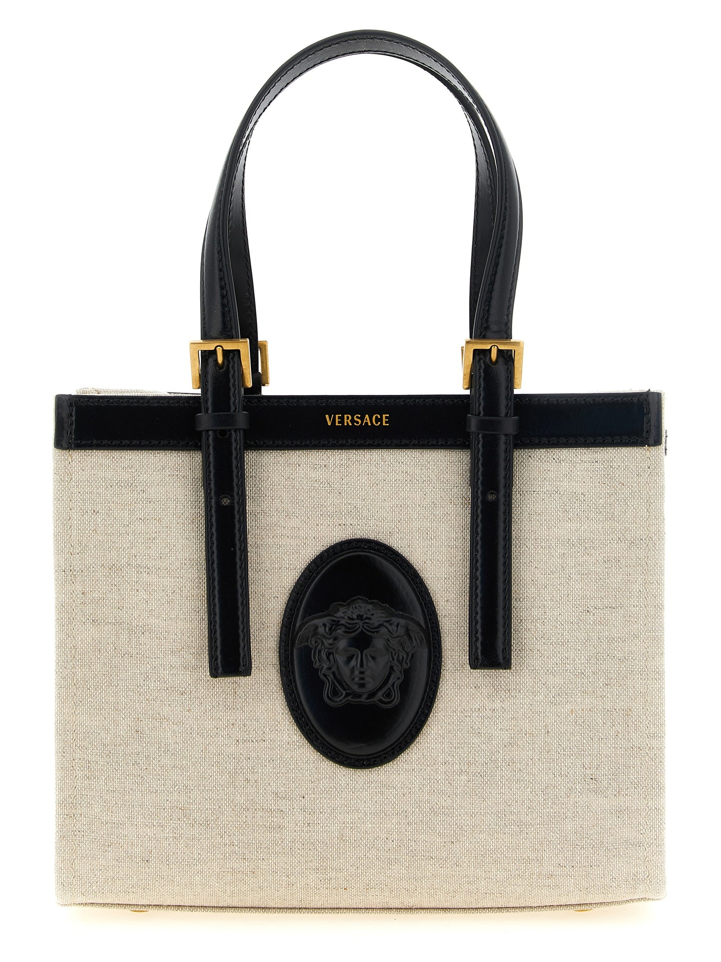 Versace Beige Linen and Cotton Canvas Rivière Mini Shopping Bag