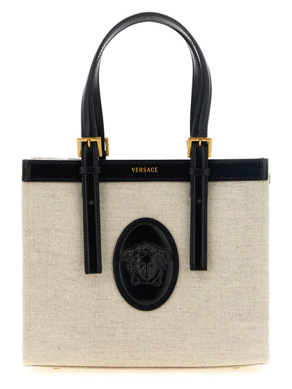 Versace Beige Linen and Cotton Canvas Rivière Mini Shopping Bag