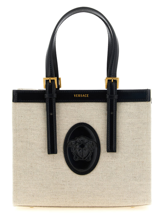 Versace Beige Linen and Cotton Canvas Rivière Mini Shopping Bag