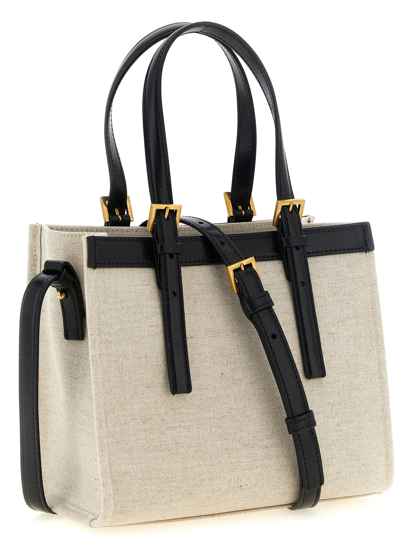 Versace Beige Linen and Cotton Canvas Rivière Mini Shopping Bag