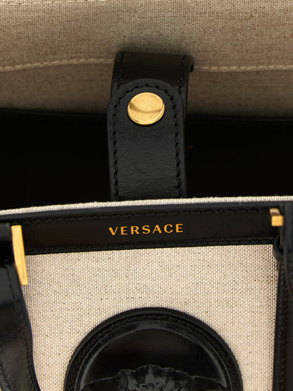 Versace Beige Linen and Cotton Canvas Rivière Mini Shopping Bag