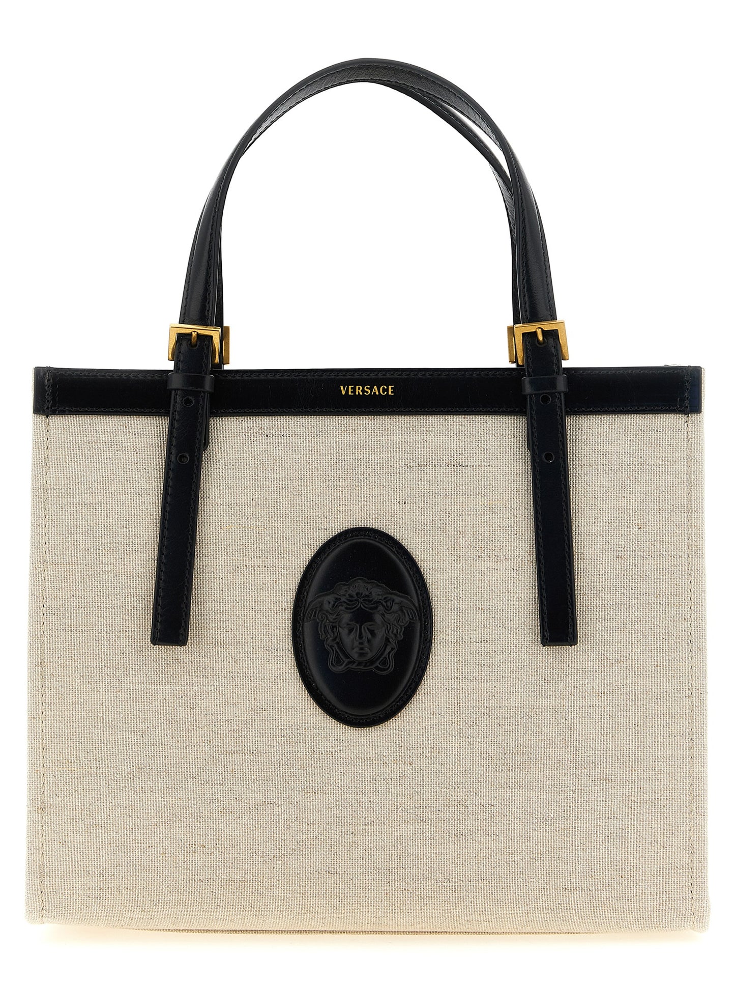 Versace Medium Rivière Beige Leather Tote Bag