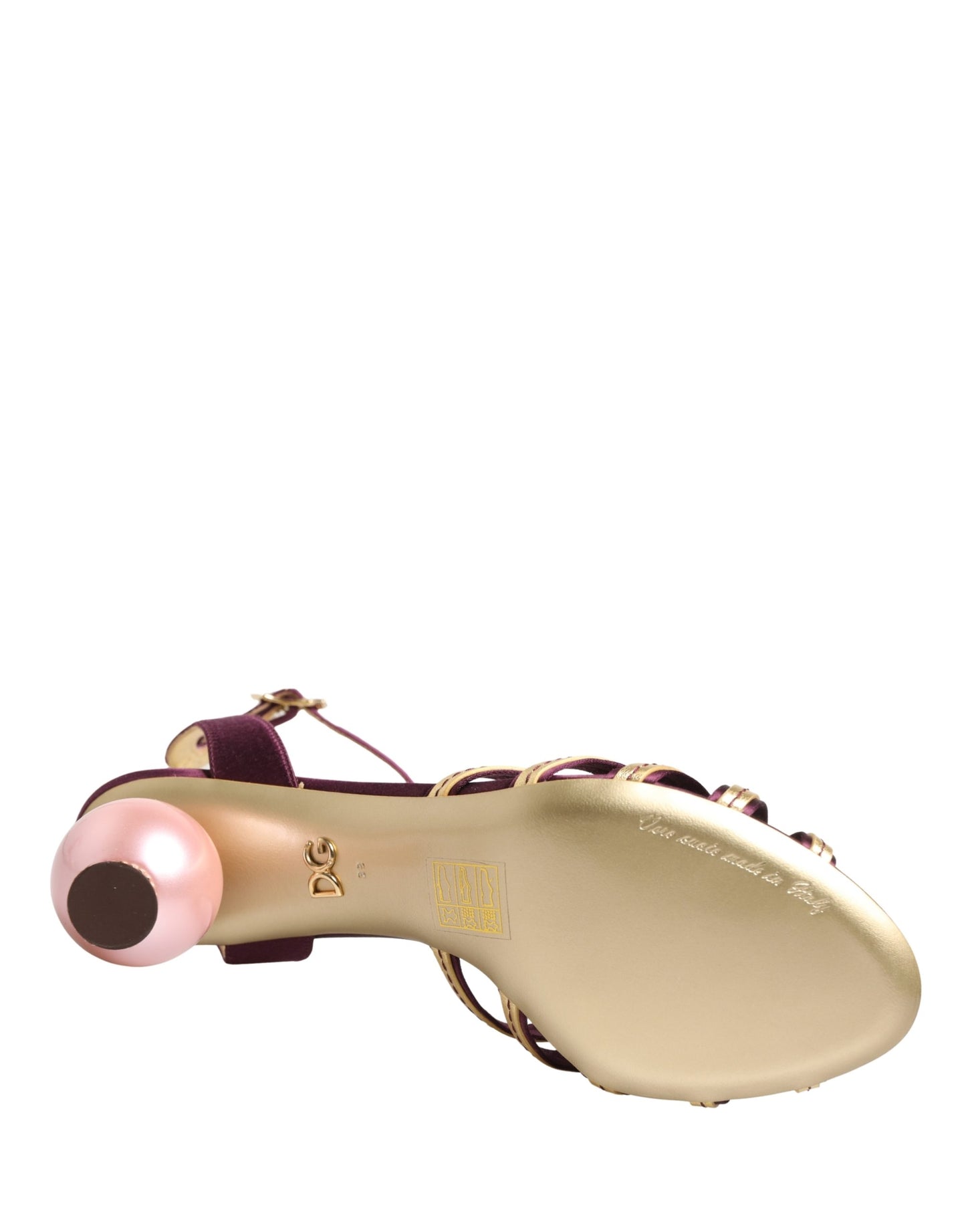 Dolce & Gabbana Purple Gold Keira Pearl Heels Sandals
