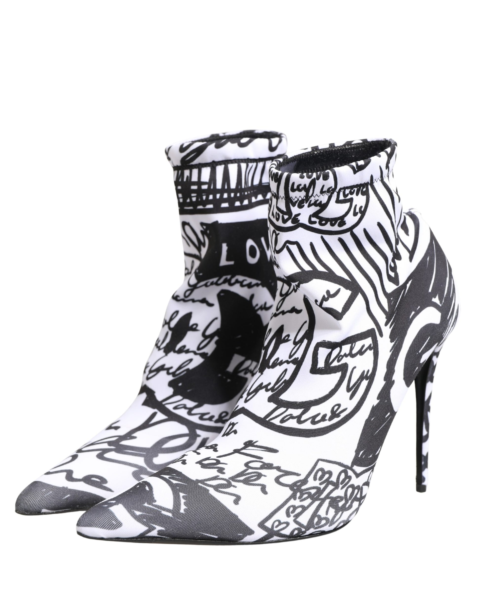 Dolce & Gabbana White Graffiti Stretch Ankle Boots Shoes