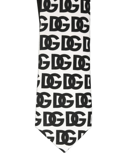 Dolce & Gabbana White Black Logo Monogram Wide Adjustable Men Necktie Tie