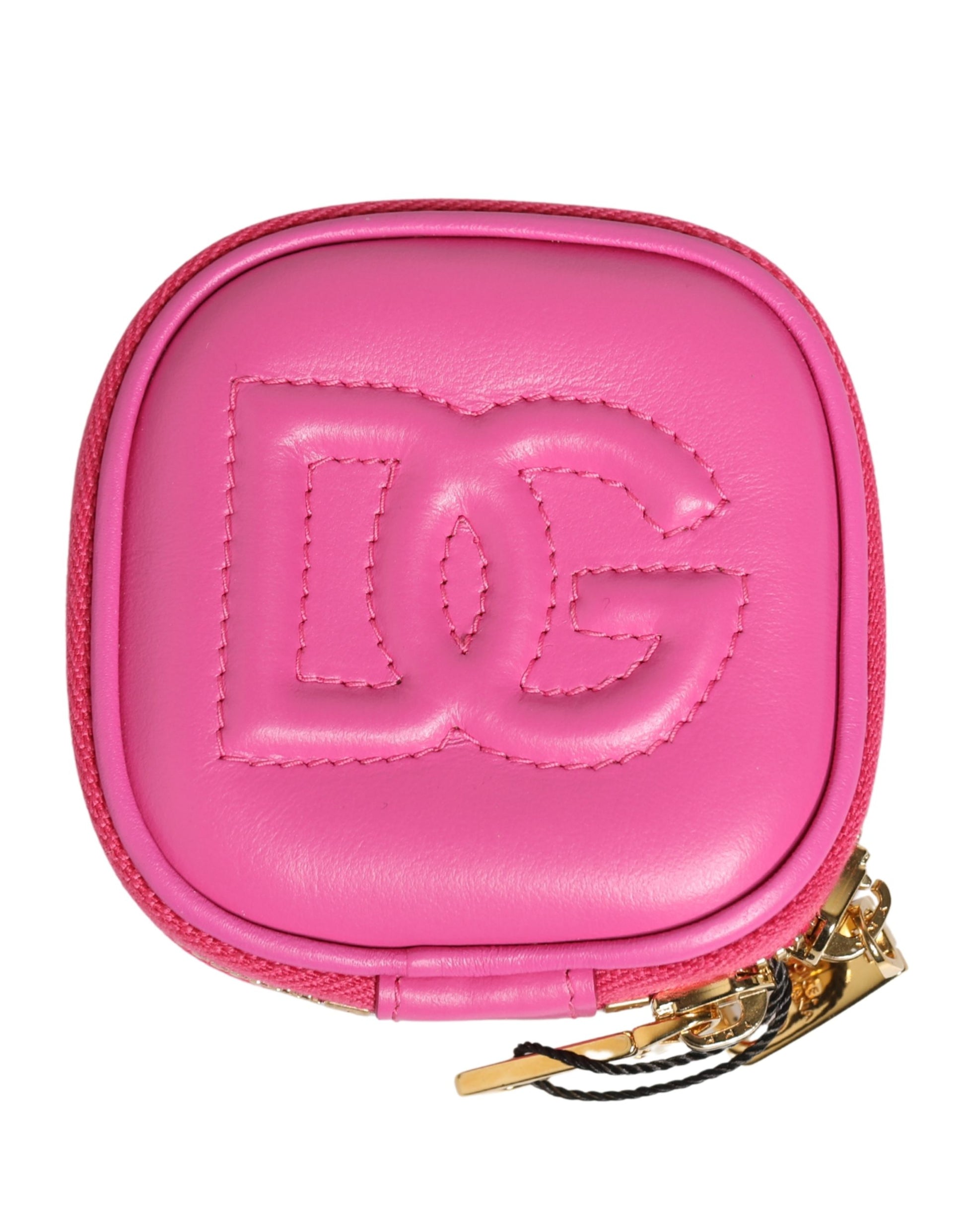 Dolce & Gabbana Pink Lamb Leather Embossed Logo Holder Airpod Case