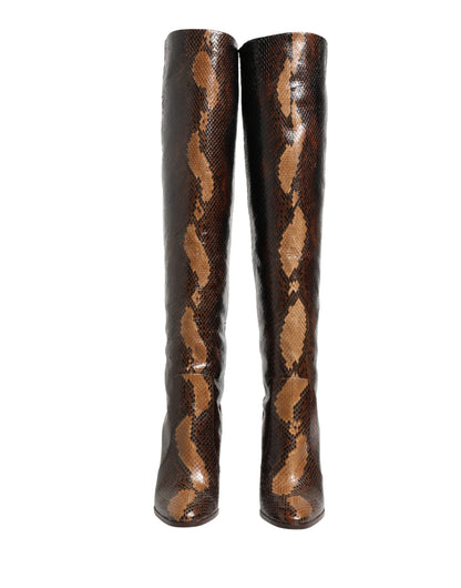 Dolce & Gabbana Brown Exotic Leather Knee High Boots