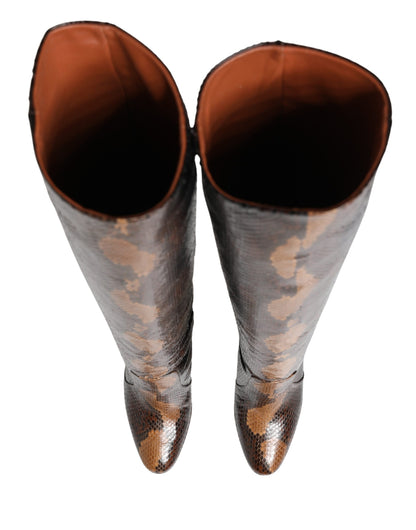 Dolce & Gabbana Brown Exotic Leather Knee High Boots
