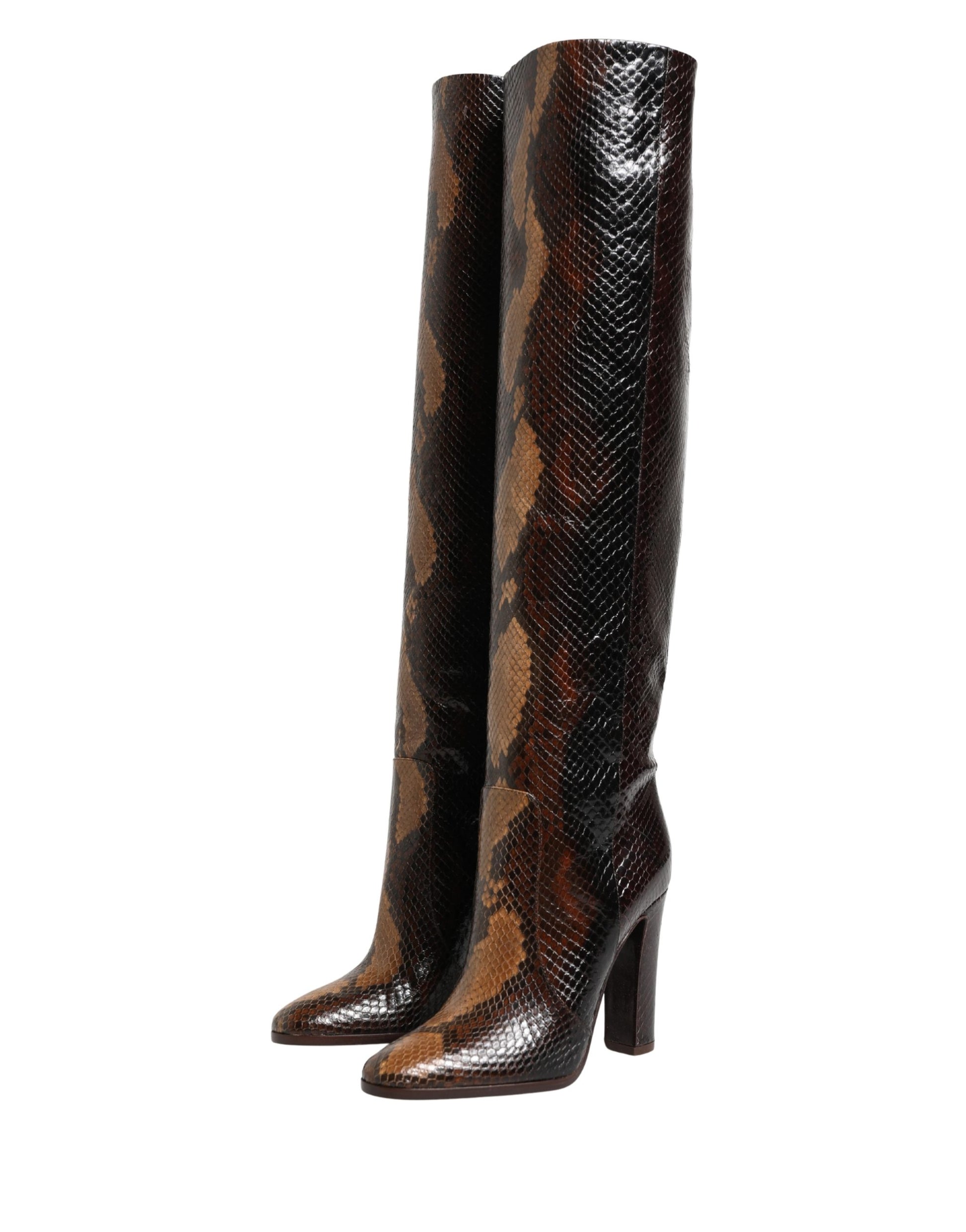 Dolce & Gabbana Brown Exotic Leather Knee High Boots