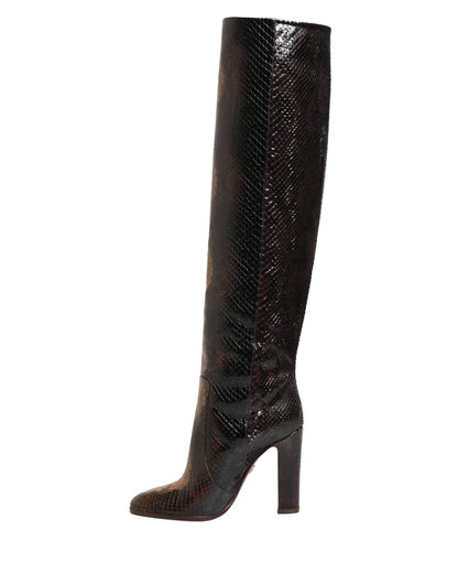 Dolce & Gabbana Brown Exotic Leather Knee High Boots