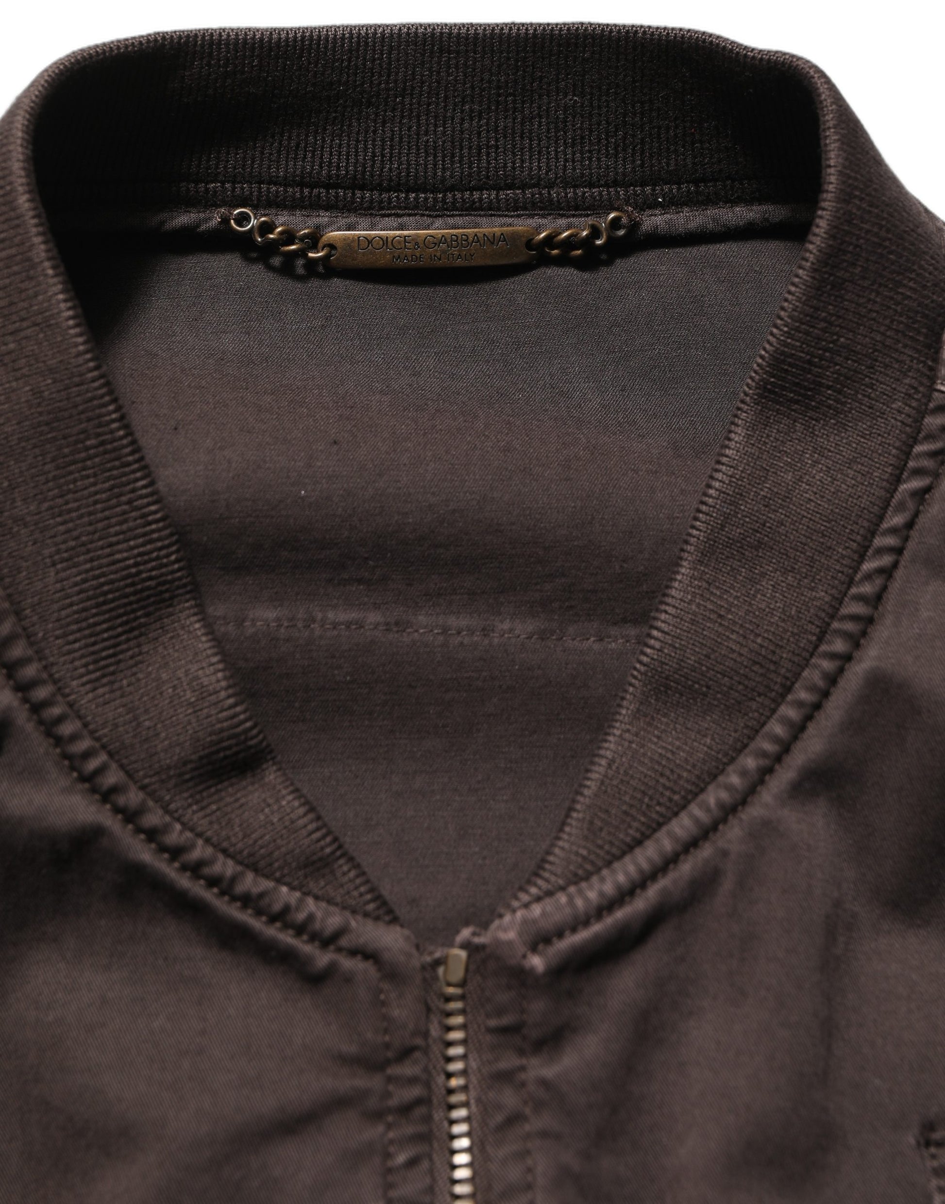 Dolce & Gabbana Brown Cotton Full Zip Men Bomber Jacket