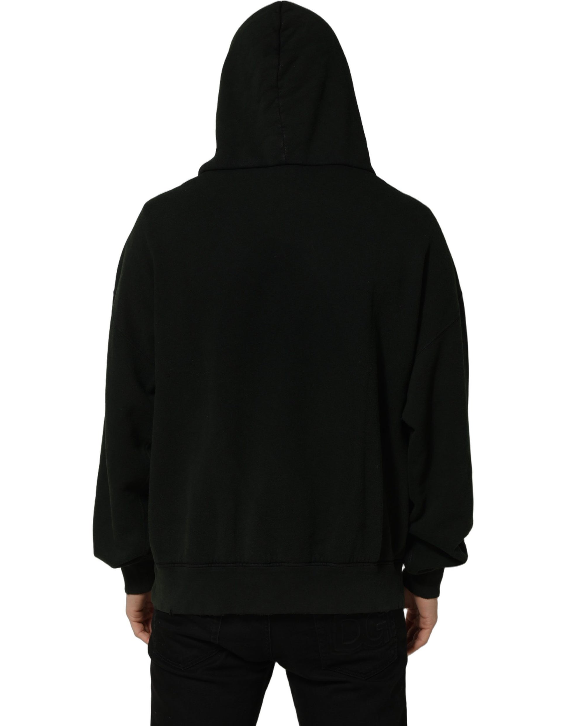 Dolce & Gabbana Black Cotton Hooded Men Sweatshirt Sweater