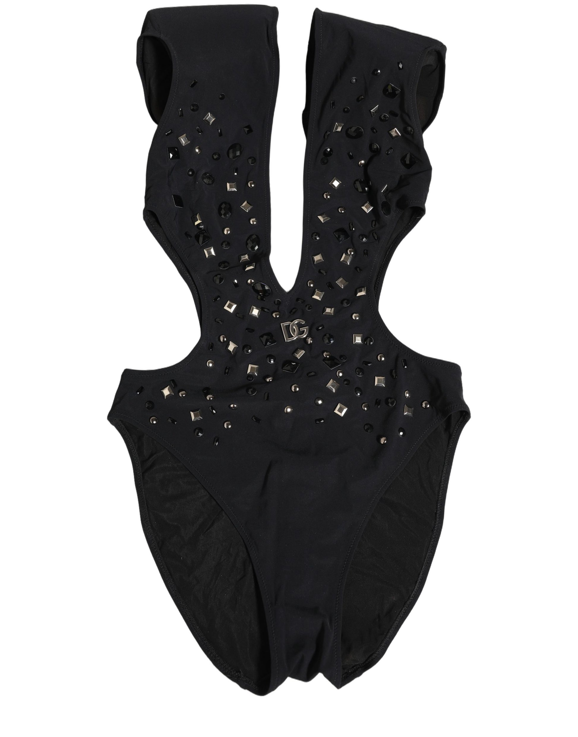 Dolce & Gabbana Black Logo Embellished Cutout One Piece Swimwear