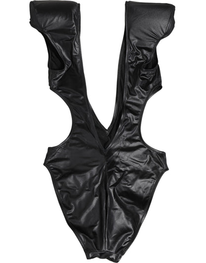 Dolce & Gabbana Black Deep V-Neck Cutout One Piece Swimwear