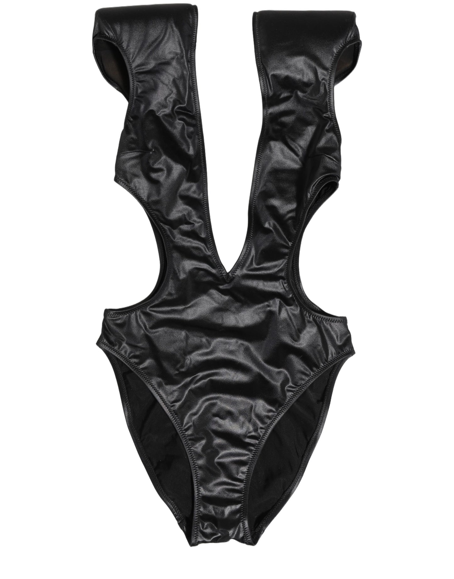 Dolce & Gabbana Black Deep V-Neck Cutout One Piece Swimwear