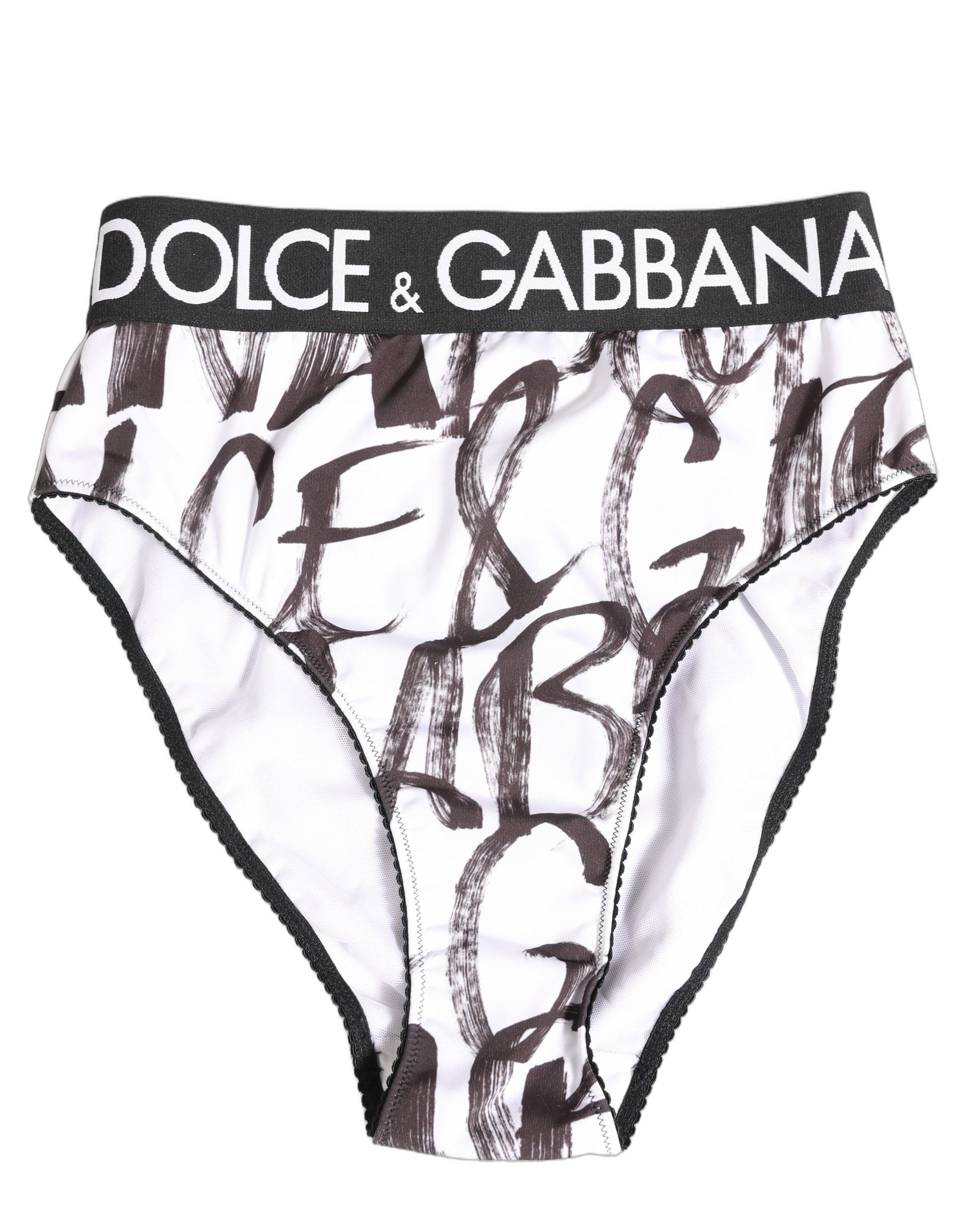 Dolce & Gabbana White & Black Graphic Logo High Brief Underwear