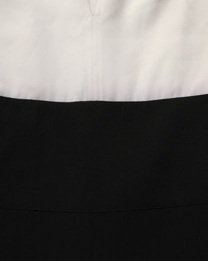 Atos Lombardini White Black Plunging Neck Sleeveless Bodysuit Dress