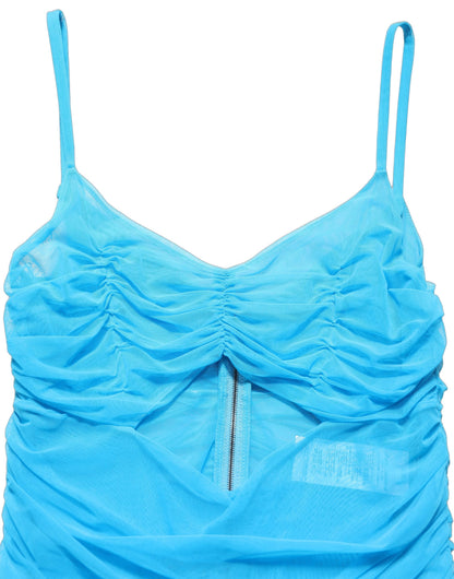 Dolce & Gabbana Blue Nylon Pleated Chiffon CutOut Gown Dress