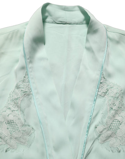 Dolce & Gabbana Mint Green Silk Lace Trim Abaya Maxi Dress
