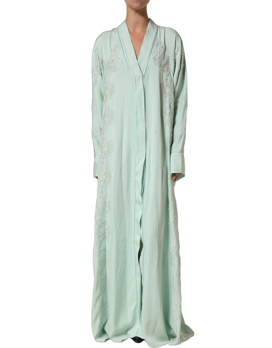 Dolce & Gabbana Mint Green Silk Lace Trim Abaya Maxi Dress