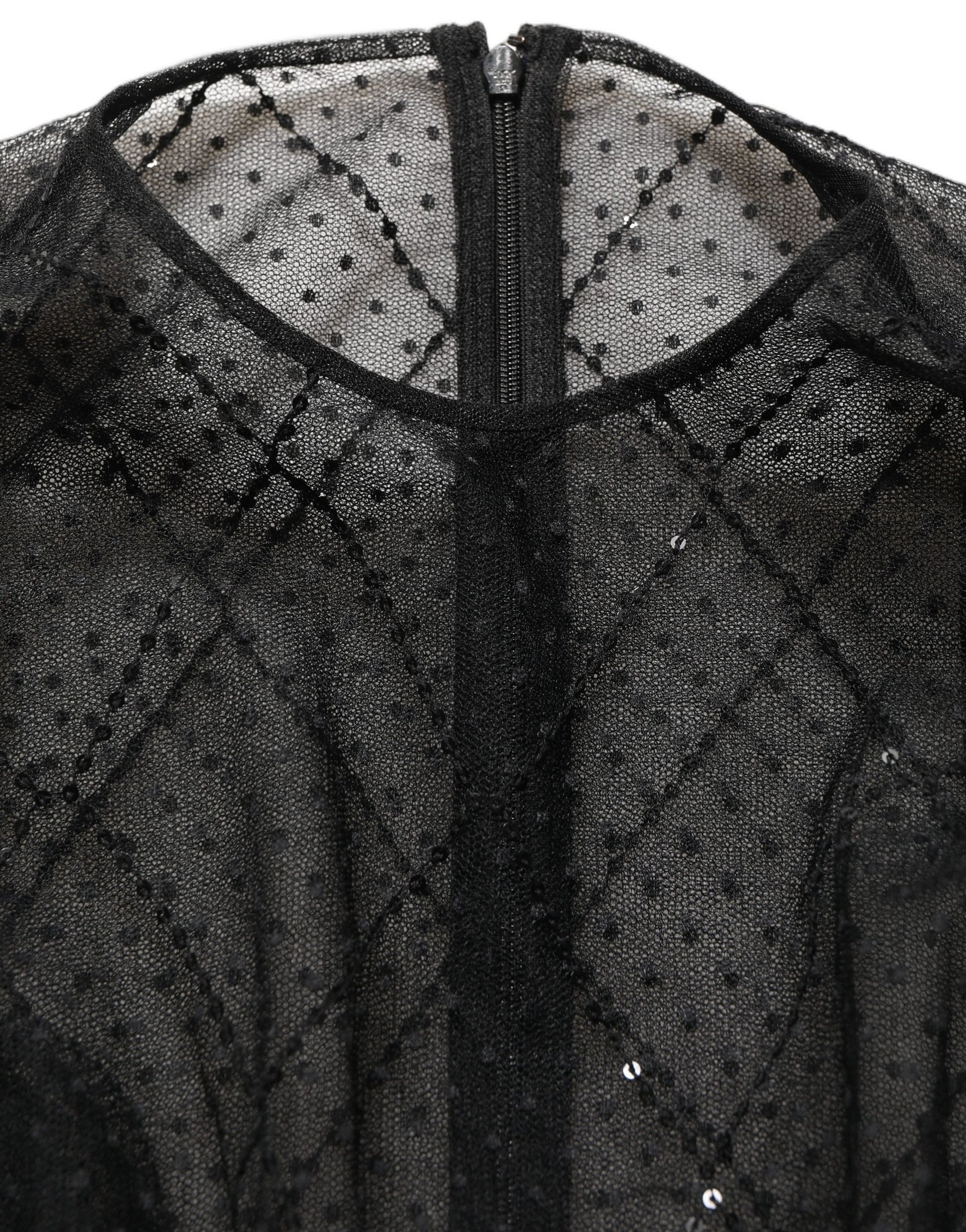 Dolce & Gabbana Black Mesh Lace Long Sleeved Maxi Gown Dress