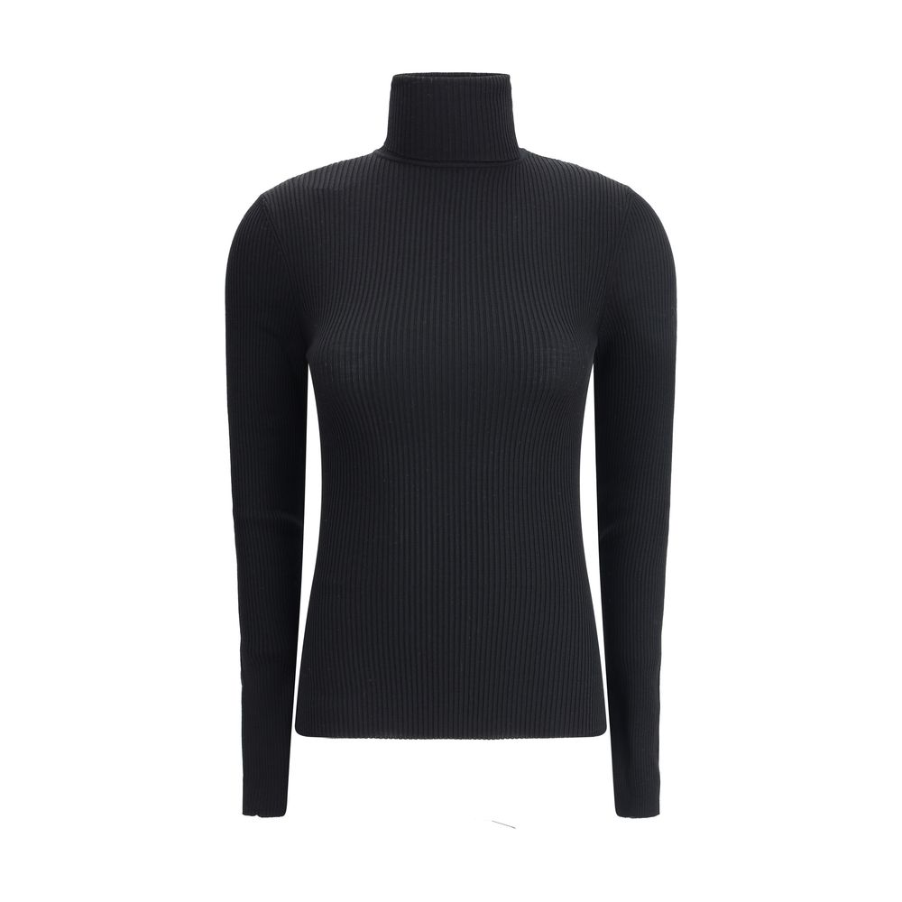 Wolford Black Virgin Wool Turtleneck Jersey Sweater - Long Sleeve, Slim Fit, 100% Fleece Wool, Sizes S-L