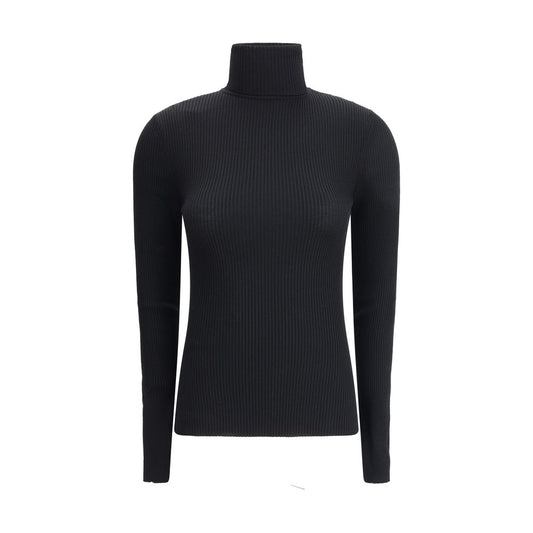 Wolford Black Virgin Wool Turtleneck Jersey Sweater - Long Sleeve, Slim Fit, 100% Fleece Wool, Sizes S-L