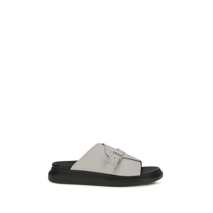 Alexander McQueen Ash Gray Leather Slide Hybrid Buckle Sandals