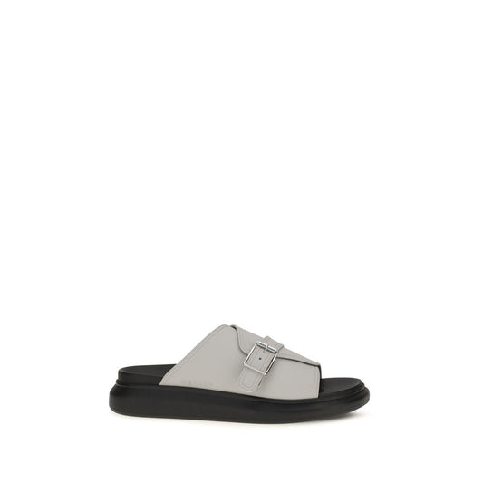Alexander McQueen Ash Gray Leather Slide Hybrid Buckle Sandals