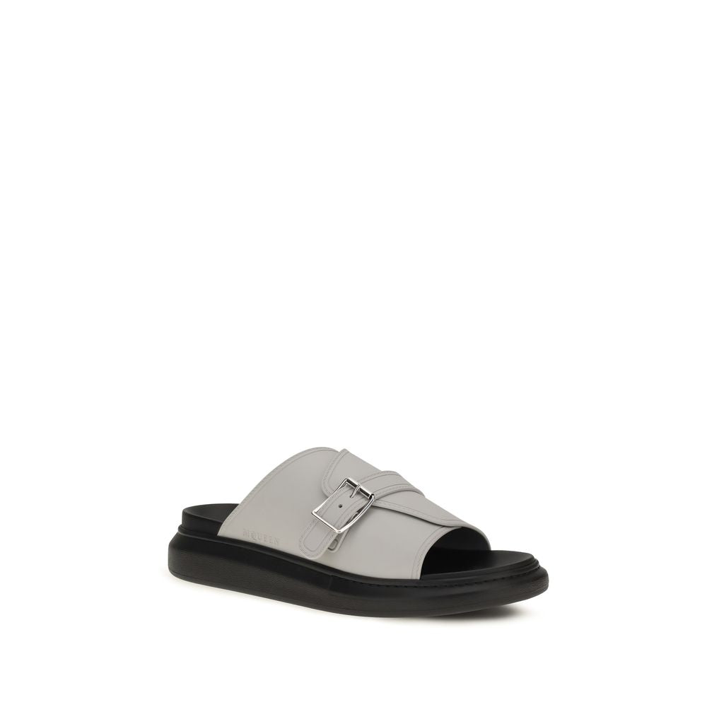 Alexander McQueen Ash Gray Leather Slide Hybrid Buckle Sandals