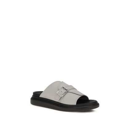 Alexander McQueen Ash Gray Leather Slide Hybrid Buckle Sandals