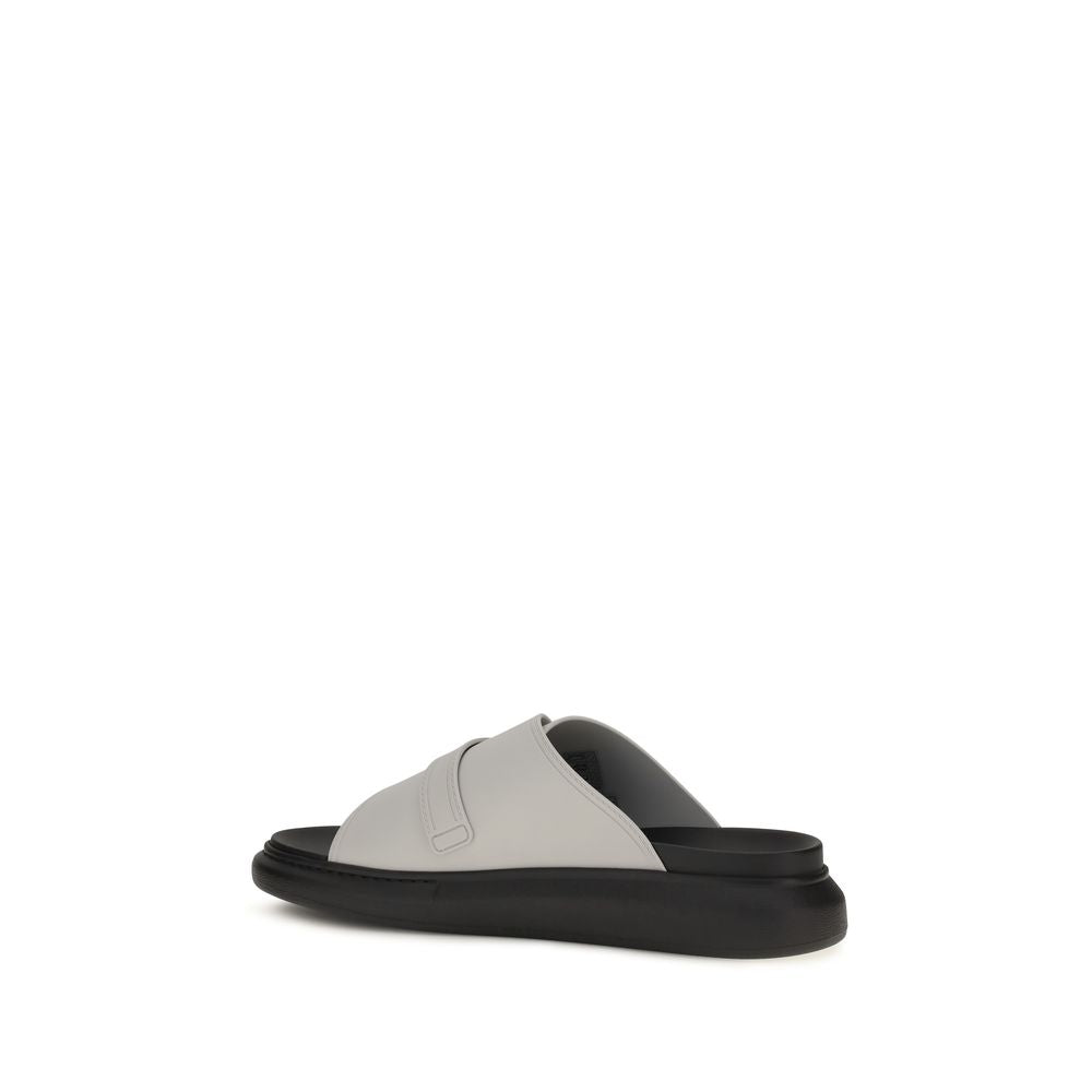 Alexander McQueen Ash Gray Leather Slide Hybrid Buckle Sandals
