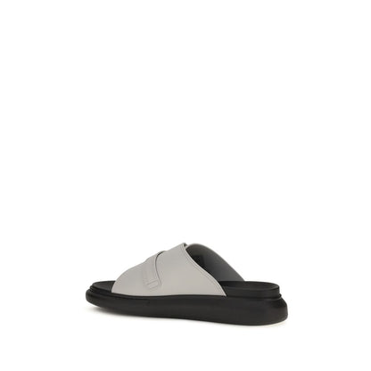 Alexander McQueen Ash Gray Leather Slide Hybrid Buckle Sandals