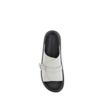 Alexander McQueen Ash Gray Leather Slide Hybrid Buckle Sandals