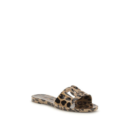Dolce & Gabbana Leopard Bianca Interlock Slide Sandals