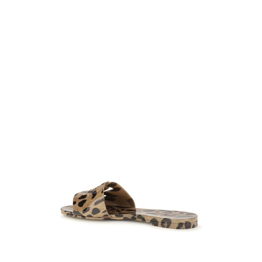 Dolce & Gabbana Leopard Bianca Interlock Slide Sandals