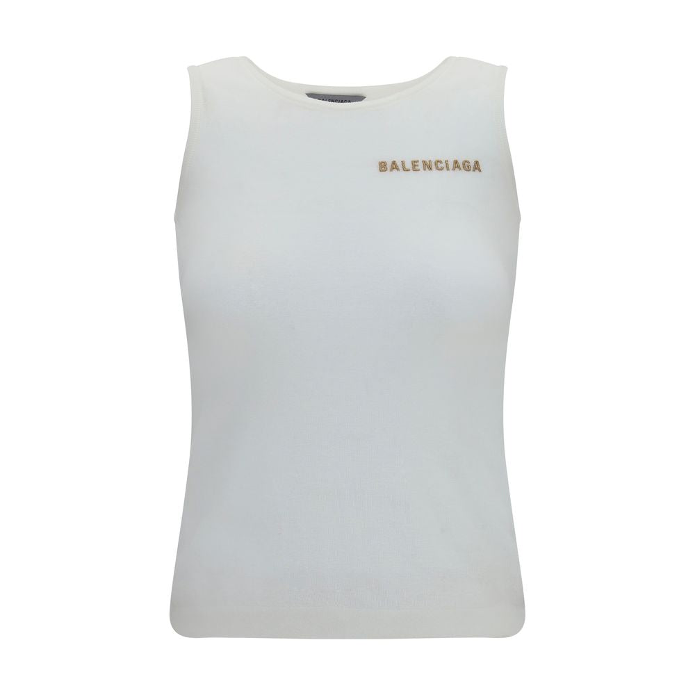 Balenciaga Logo Tank Top - White Cotton, Women’s Slim Fit