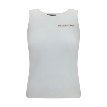 Balenciaga Logo Tank Top - White Cotton, Women’s Slim Fit
