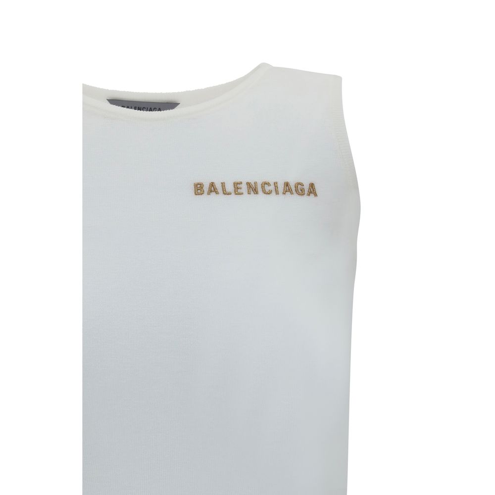 Balenciaga Logo Tank Top - White Cotton, Women’s Slim Fit