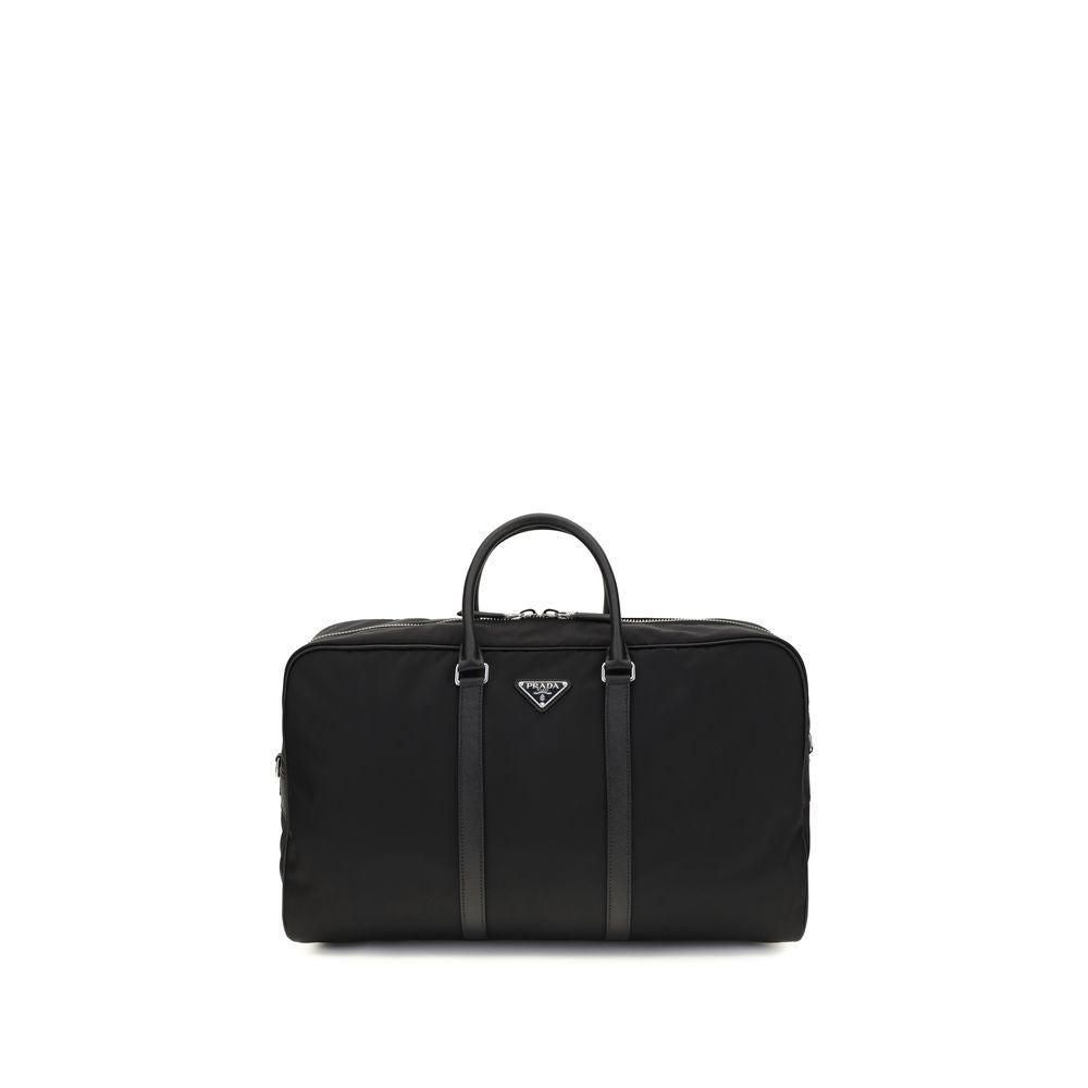 Prada Black Recycled Polyamide Travel Bag in Re-Nylon and Saffiano