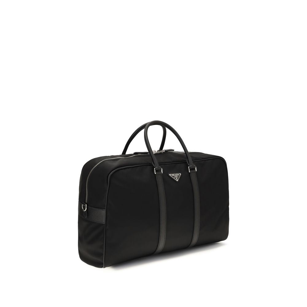 Prada Black Recycled Polyamide Travel Bag in Re-Nylon and Saffiano