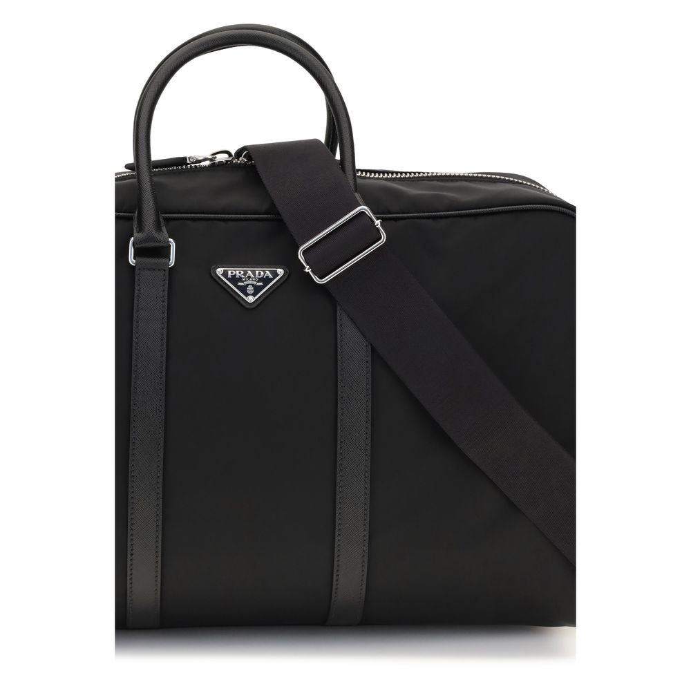 Prada Black Recycled Polyamide Travel Bag in Re-Nylon and Saffiano