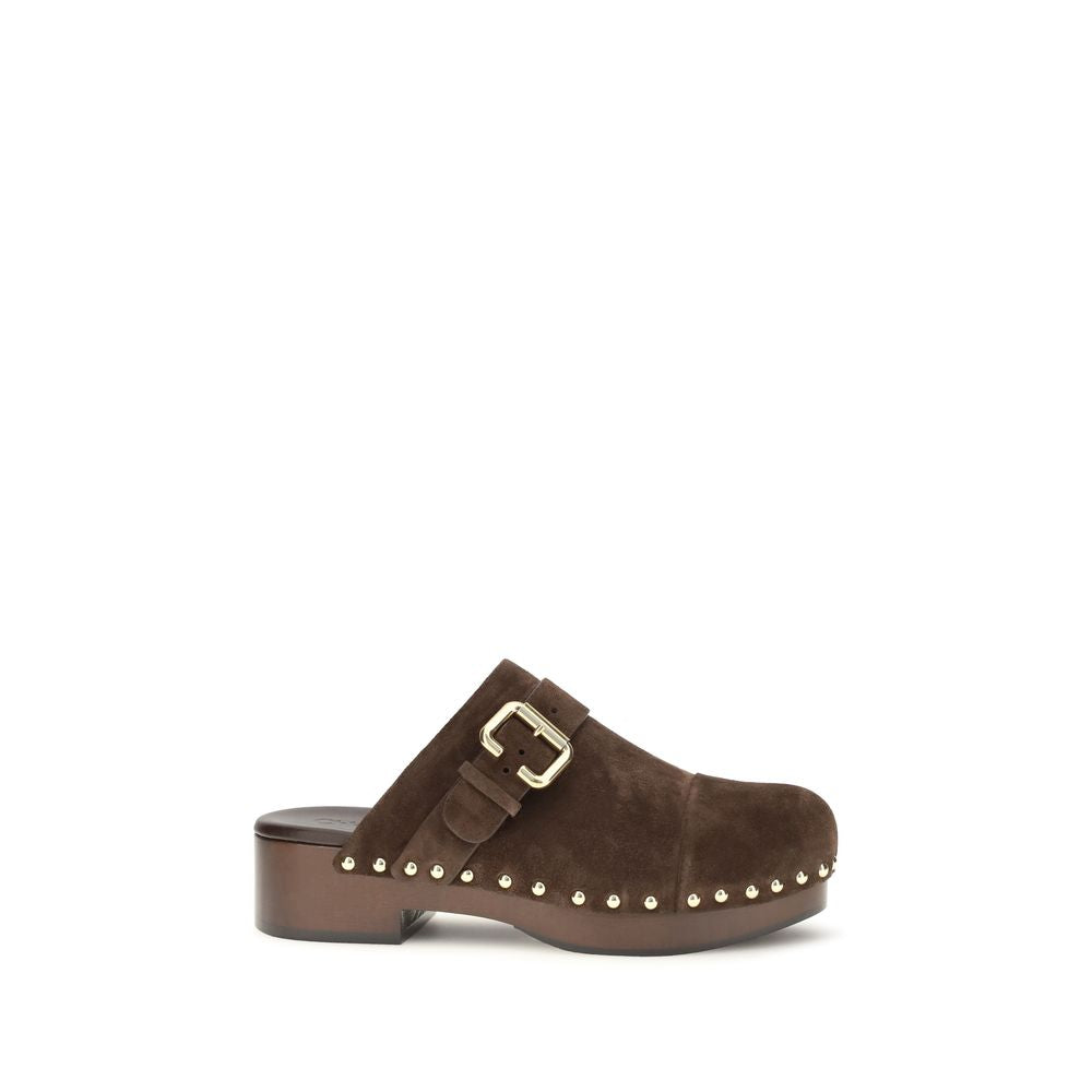 Chloé Brown Suede Leather Jeannette Clog Mules